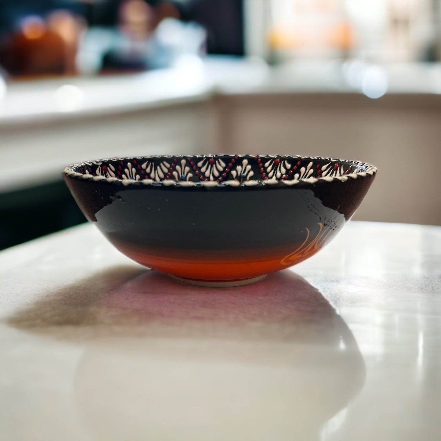 Bascuda XLarge Handmade Ceramic Tulip Bowl Orange Black 21cm